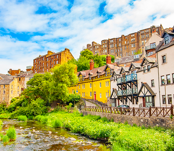 Scenic panorama of Dean Village, Edinburgh, Scotland