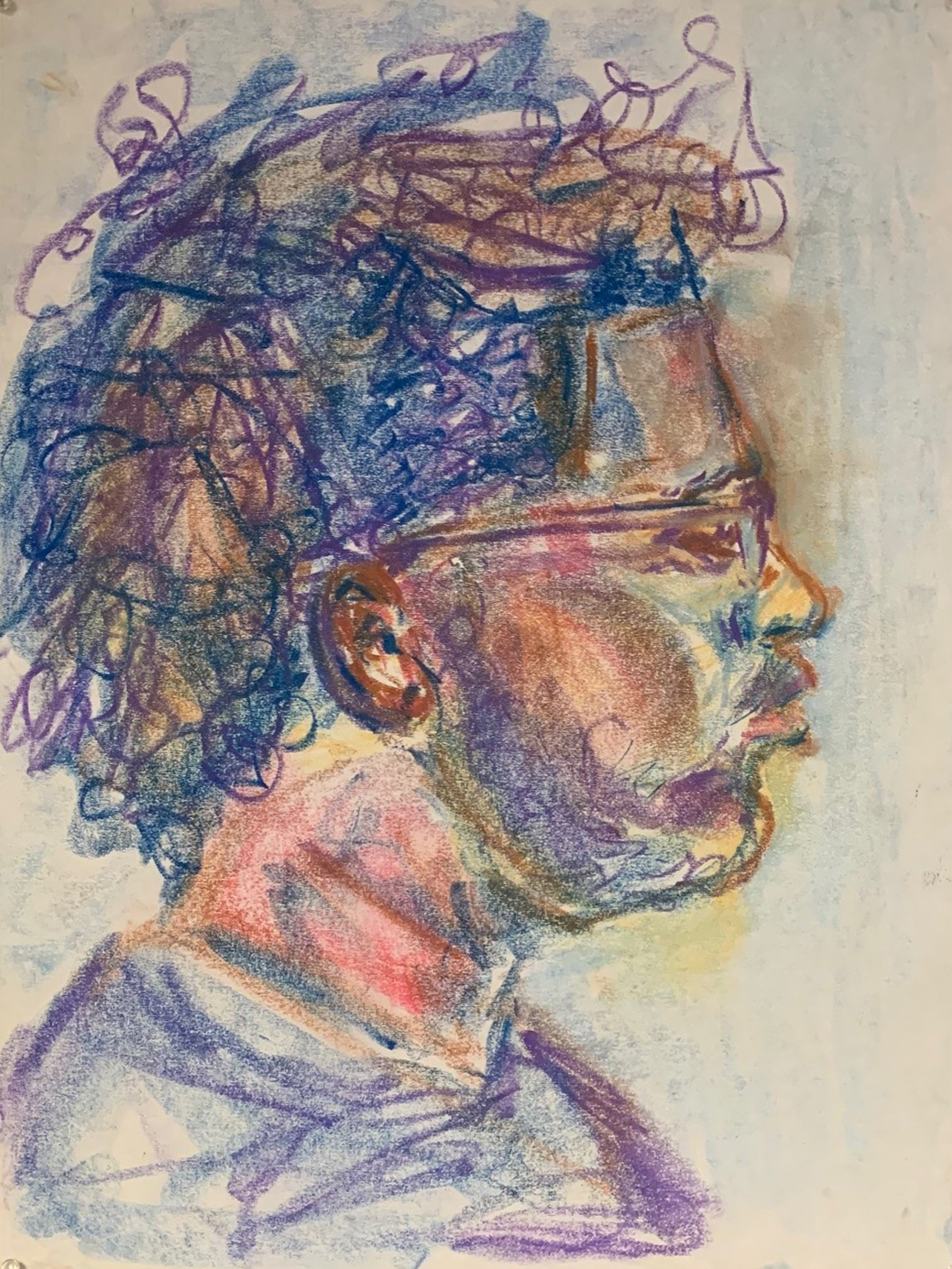 pastel drawing of a male profile
